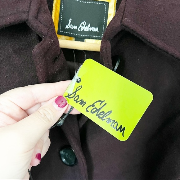 Sam Edelman Belted Wool Blend Trench Coat Wine Burgundy 2 NWT - Picture 9 of 14